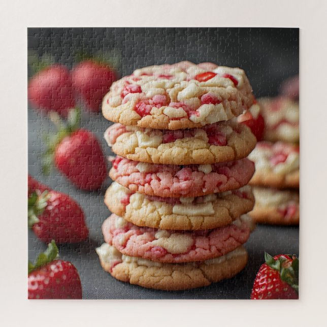 Stack Of Strawberry White Chocolate Chip Cookies Jigsaw Puzzle (Vertical)
