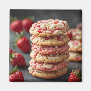 Stack Of Strawberry White Chocolate Chip Cookies Magnet