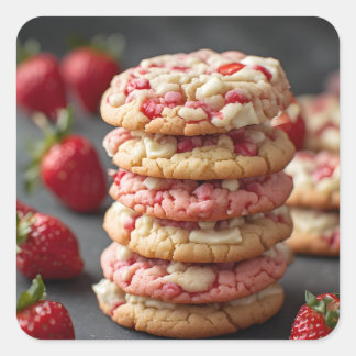 Stack Of Strawberry White Chocolate Chip Cookies Square Sticker