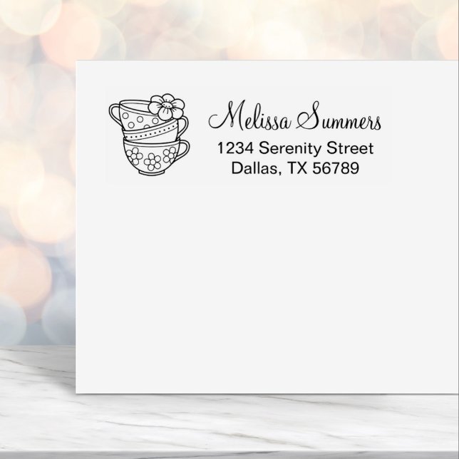 Stack of Teacups Address Self-inking Stamp (Creator Uploaded)