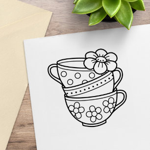 Stack of Teacups Rubber Stamp