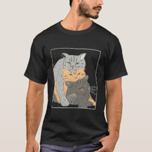 Stack Of Three Cats Cat Lovers Wordless Graphic T-Shirt