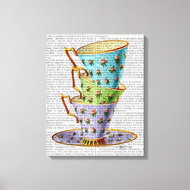 Stack Of Three Vintage Teacups Canvas Print (Front)