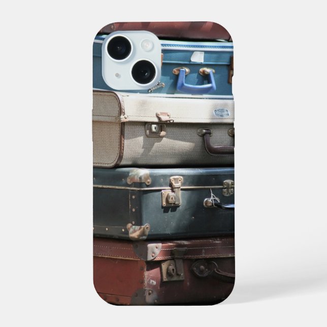 Stack of Vintage Suitcases iPhone 15 Case (Back)