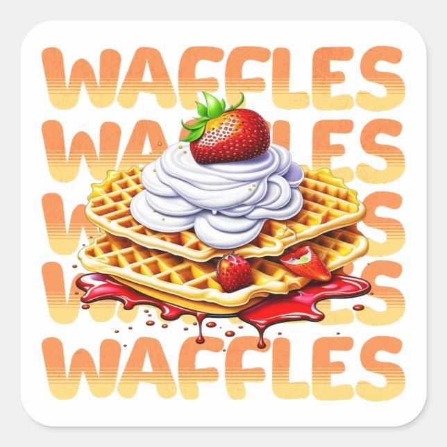 Stack of Waffles Covered in Strawberries Square Sticker (Front)