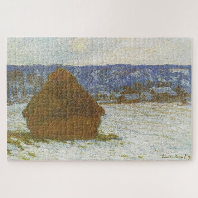 Stack of Wheat (Snow Effect, Overcast Day) - Monet Jigsaw Puzzle (Horizontal)