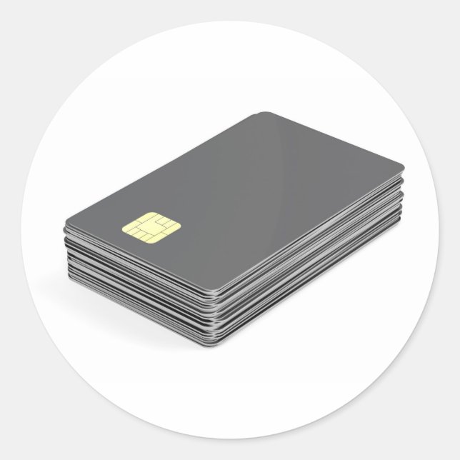 Stack with blank plastic cards with chip classic round sticker (Front)