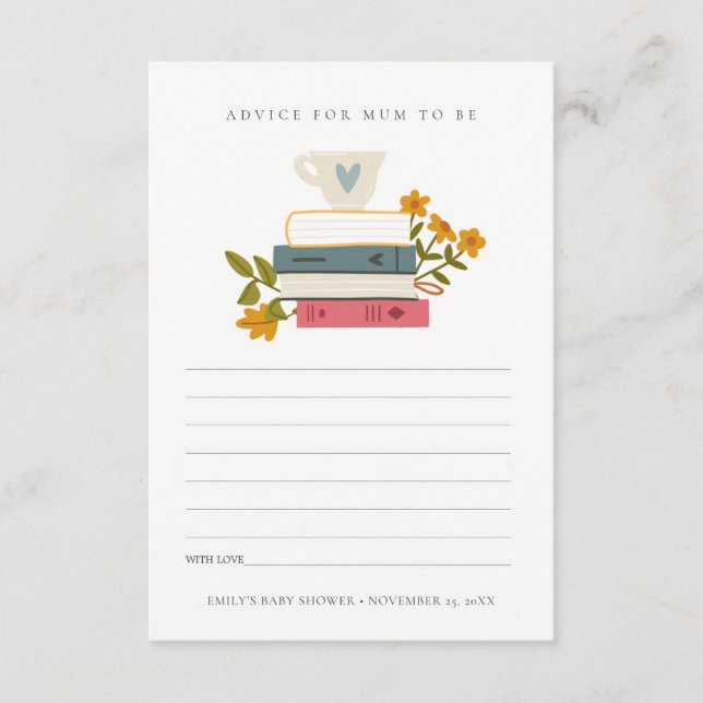 Stacked Books Floral Advice For Mum Baby Shower Enclosure Card (Front)