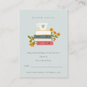 Stacked Books Floral Diaper Raffle Mum Baby Shower Enclosure Card
