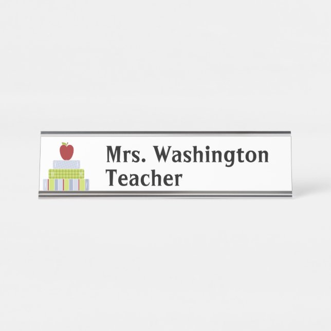 Stacked Books Teachers Desk Name Plate (Front)