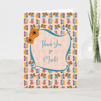 Stacked Books with Flower Vase and Coffee Mug Thank You Card