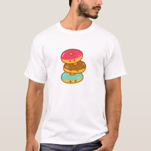 Stacked Cartoon Donuts with Playful Expressions T-Shirt