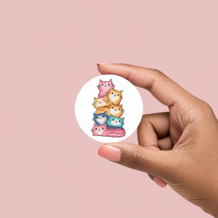 Stacked Cats Watercolor Art Cute Sticker