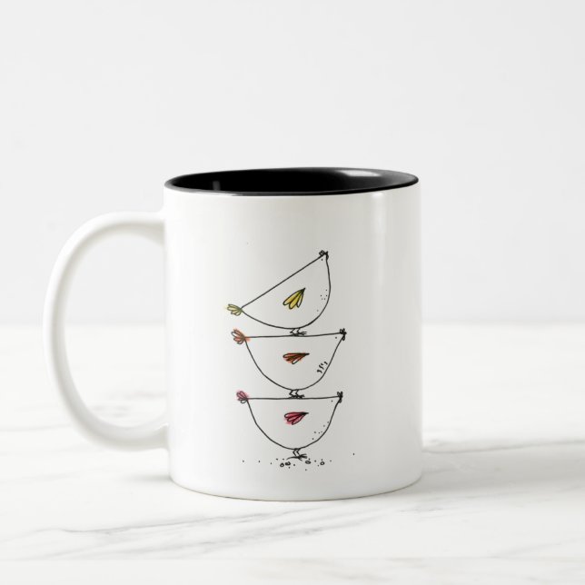 Stacked Chickens Two-Tone Coffee Mug (Left)
