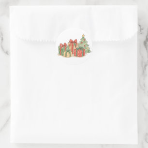 Stacked Christmas Gifts with Tree for Holiday Gift Classic Round Sticker