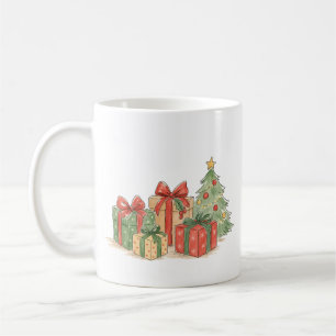 Stacked Christmas Gifts with Tree for Holiday Gift Coffee Mug