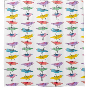 Stacked Colourful Bird Shower Curtain