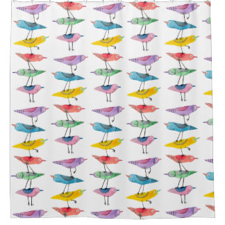 Stacked Colourful Bird Shower Curtain