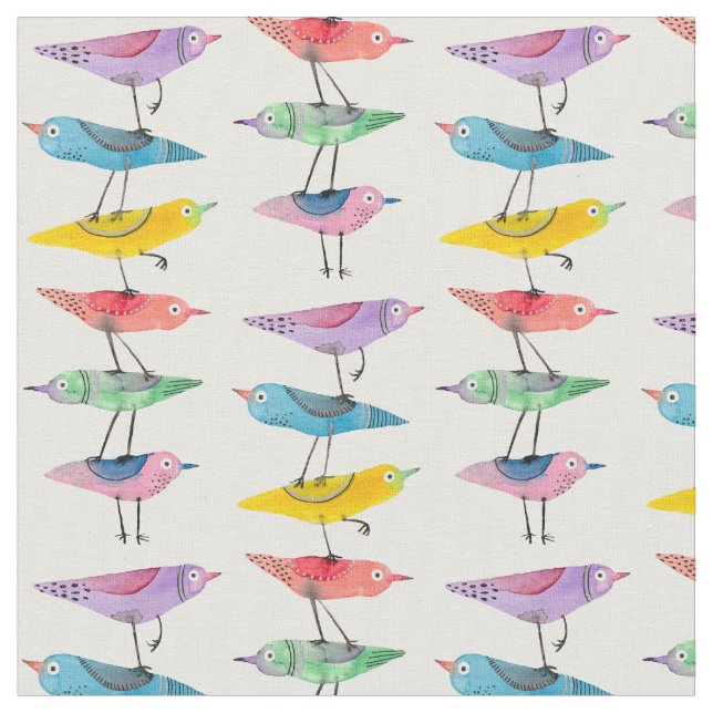 Stacked Colourful Birds Fabric (Close Up)
