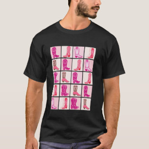 Stacked Coquette Chequerboard Cowgirl Boots Design T-Shirt