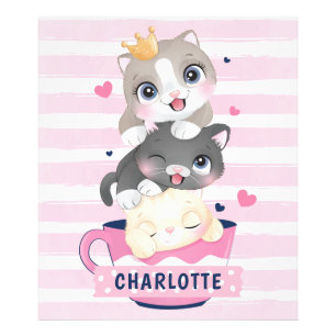 Stacked Cute Cartoon Cats Pink Distressed Stripes Photo Print