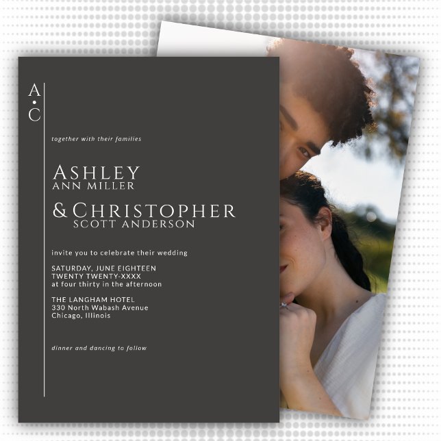 Stacked Dark Slate Monogram Photo Wedding Invitation (Creator Uploaded)