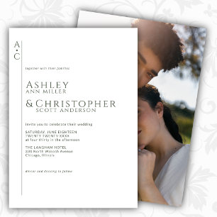 Stacked Dark Slate Monogram Photo Wedding Invitation