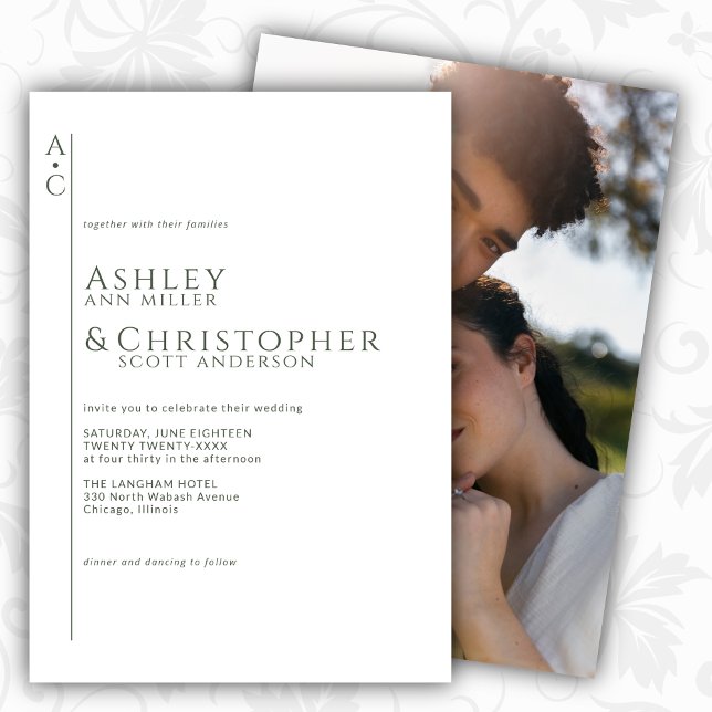 Stacked Dark Slate Monogram Photo Wedding Invitation (Creator Uploaded)