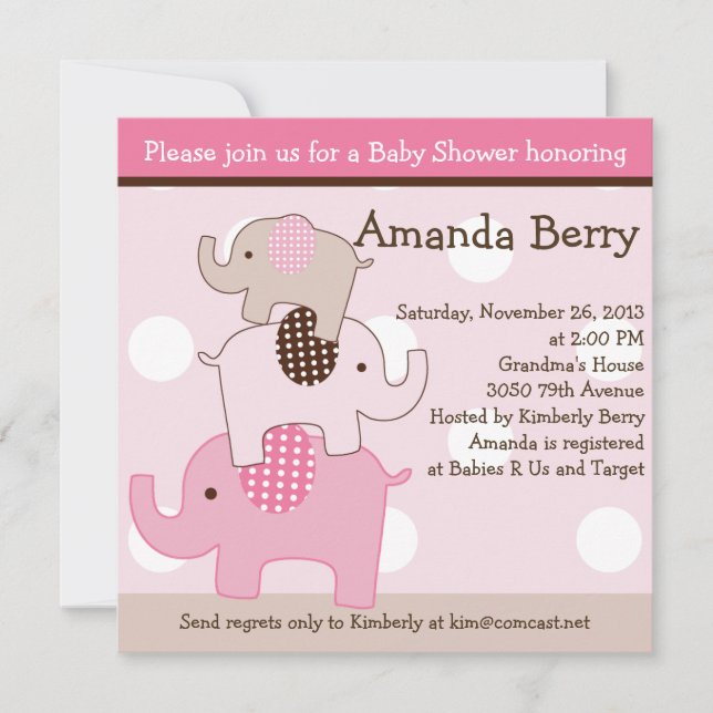 Stacked Elephants with dots Baby Shower Invitation (Front)
