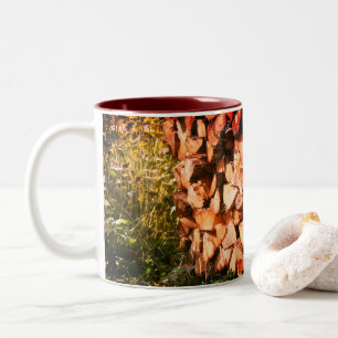 Stacked Firewood Nature Photography Two-Tone Coffee Mug