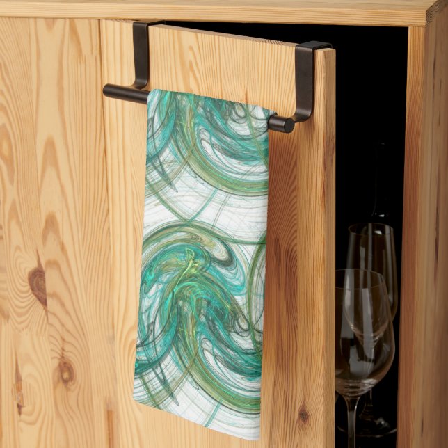 Stacked Green Spinning Waves Tea Towel (Thirds Fold)