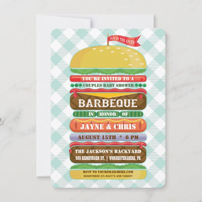 Stacked Hamburger Baby Shower Barbecue Invitation (Front)