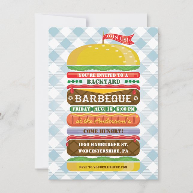Stacked Hamburger Party Invitation (Front)
