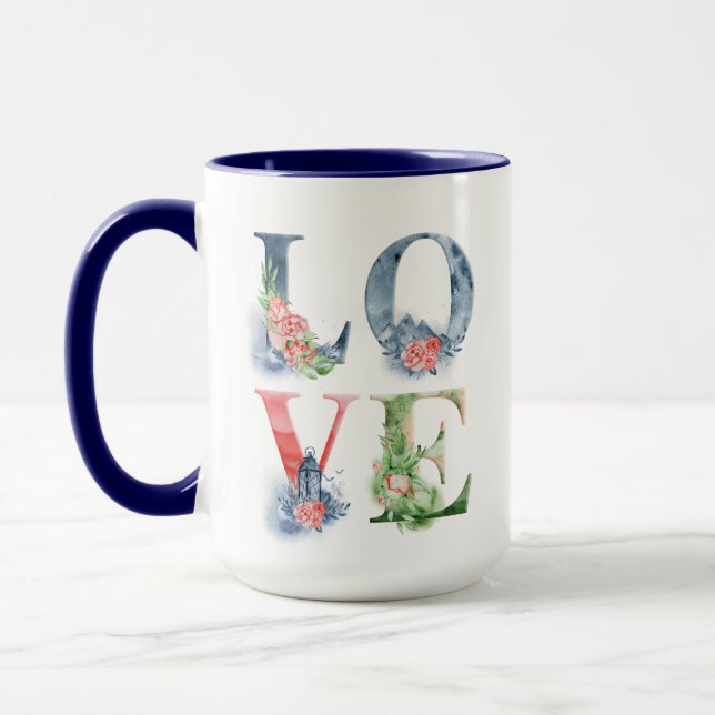 Stacked Love Split Graphic Floral Print Coffee Mug (Left)
