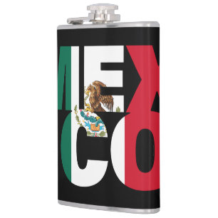 Stacked Mexico Flag Word Art Hip Flask