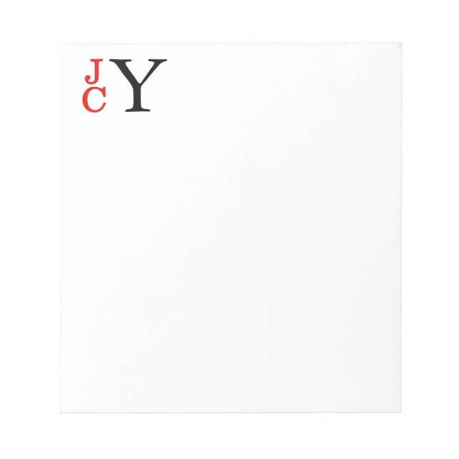 Stacked Monogram, Red and Black Personalised Notepad (Front)