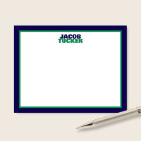 Stacked Name Navy Green Border Preppy Stationery