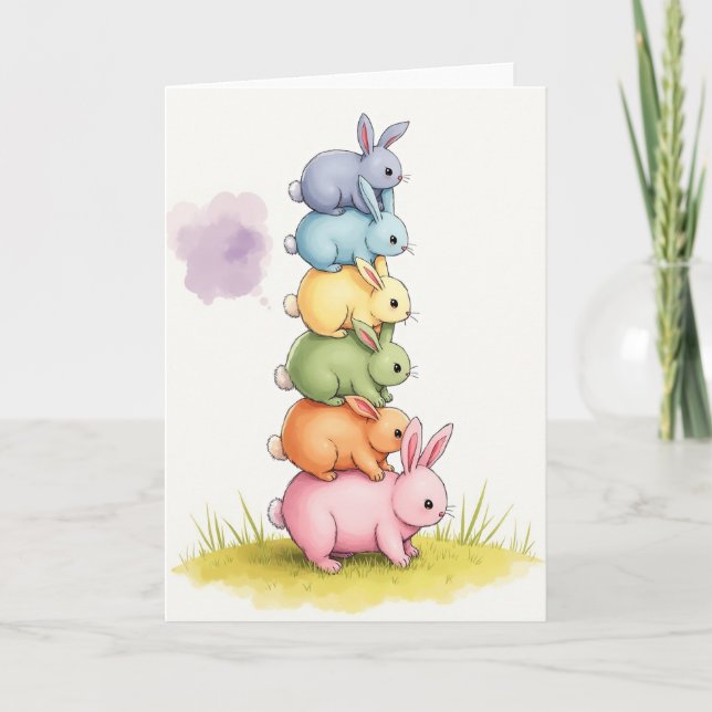 Stacked Pastel Bunnies Card (Front)