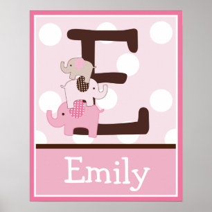 Stacked Pink Elephants Letter & Name Wall Poster