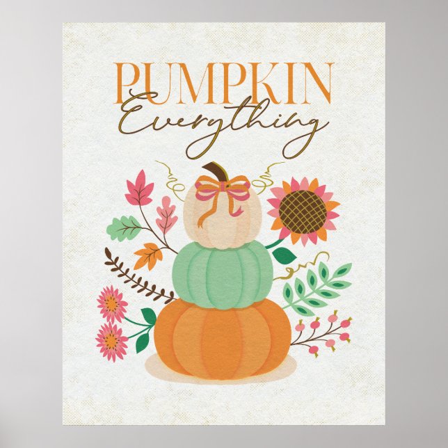 Stacked Pumpkins Fall Leaves Autumn Boho Florals  Poster (Front)