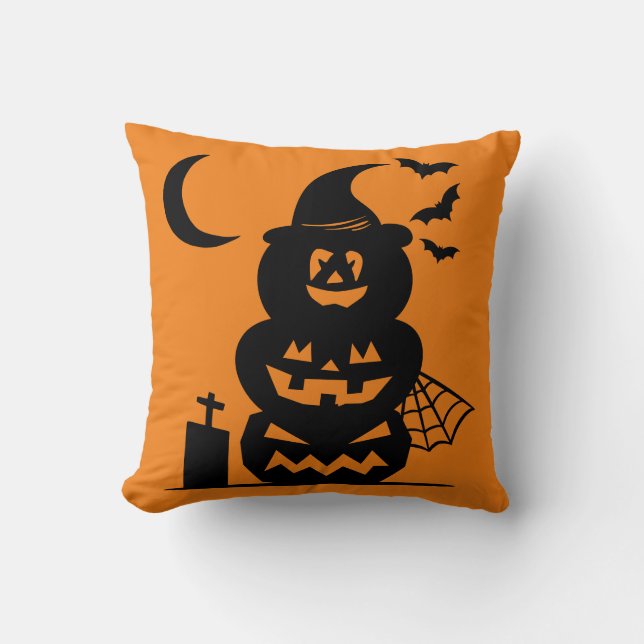 Stacked Pumpkins Halloween Reversible  Cushion (Front)