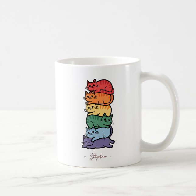 Stacked Rainbow Cats – LGBTQ Pride Celebration Coffee Mug (Right)