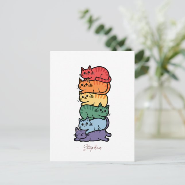 Stacked Rainbow Cats – LGBTQ Pride Celebration Postcard (Standing Front)