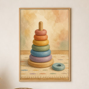 Stacked Rainbow Rings Gouache Boho Art Poster