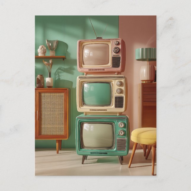 Stacked Retro Television Set Display Postcard (Front)
