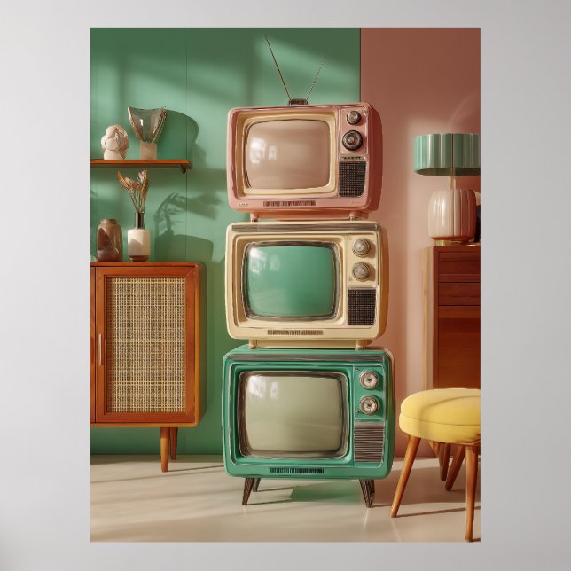 Stacked Retro Television Set Display Poster (Front)