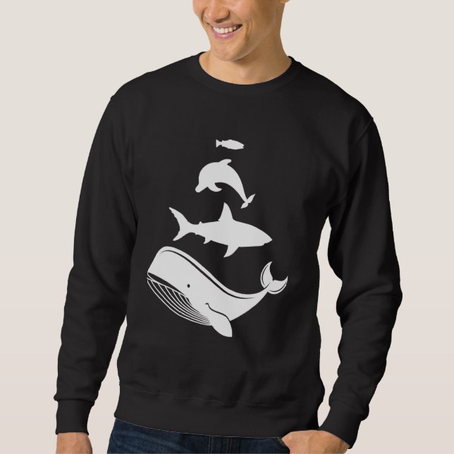 Stacked Sea Animals Whale Shark Dolphin Fish Silho Sweatshirt (Front)