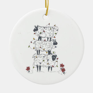 Stacked Sheep at Christmas Ceramic Tree Decoration