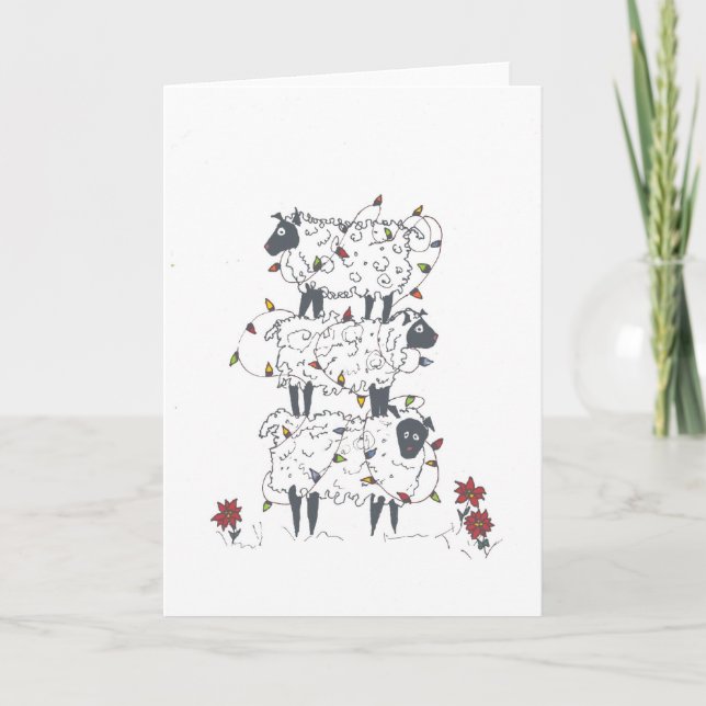Stacked Sheep at Christmas Holiday Card (Front)