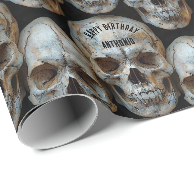 Stacked Skulls Paris Catacombs Gothic Halloween Wrapping Paper (Roll Corner)